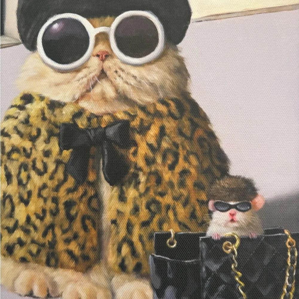 Cat Canvas with Leopard Print and Black Accents